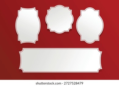 Elegante colección de cuadros vintage en rojo y blanco rubí con sofisticados bordes ornamentados y Formas clásicas.