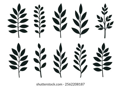 Elegant collection of symmetrical leaf and flower icons, perfect for nature-themed designs, patterns, and decorative projects.