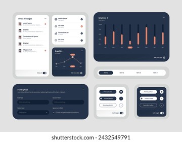 Colección elegante de elementos ui ux para diseño web, diseño de aplicaciones. Utilice la plantilla de panel de usuario del panel. Interfaz de usuario, experiencia.