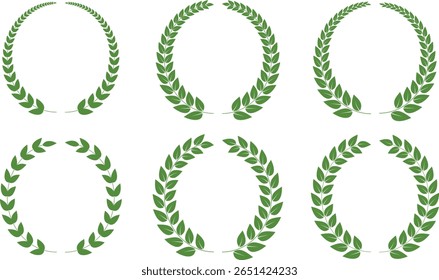 Elegante coleção de coroas de louros vetoriais em estilos preto e verde — perfeito para certificados, distintivos, gráficos de prêmios, temas históricos e decorações cerimoniais.