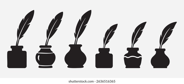 Elegant Collection of Vector Quill and Ink Icons for Writing and Historical Themes Perfect for Graphic Design and Illustration Projects
