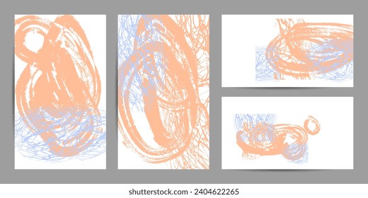 Elegant color Peach Fuzz pastel muted pale calm tones card templates set. Collection of romantic invitations abstraction backgrounds line color