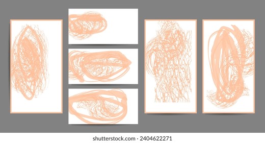Elegant color Peach Fuzz pastel muted pale calm tones card templates set. Collection of romantic invitations abstraction backgrounds line color