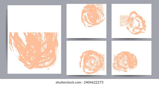 Elegant color Peach Fuzz pastel muted pale calm tones card templates set. Collection of romantic invitations abstraction backgrounds line color
