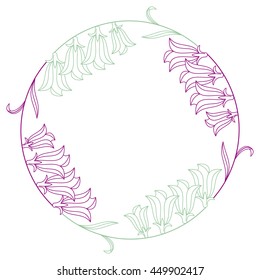 Elegant color round frame with bluebells. Design element for advertisements, flyer, web, wedding and other invitations or greeting cards.Vector clip art.