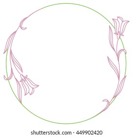 Elegant color round frame with bluebells. Design element for advertisements, flyer, web, wedding and other invitations or greeting cards.Vector clip art.