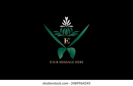 Diseño elegante del logotipo del Vector real del color con la letra E sobre fondo negro. Monograma elegante para negocios, restaurantes, boutique, café, hotel, etiquetas, etc.