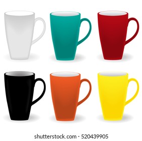 Elegant colored cups. Vector set