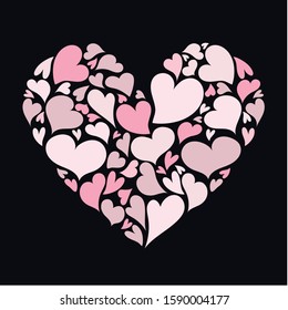 Elegant Colored Heart Composition. Big Heart Full Of Many Small Hearts. Romantic Symbol For Love Confession. Be My Valentine. Decorative Elements. Beautiful Isolated pastel pink colors