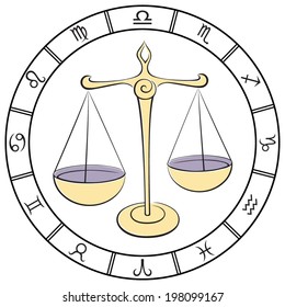 Elegant colored Libra zodiac sign in the frame. Vector Illustration