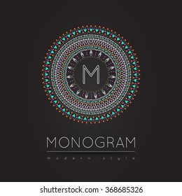 Elegant colored linear abstract monogram, logo design template. Vector illustration.