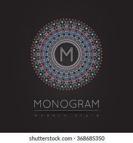 Elegant colored linear abstract monogram, logo design template. Vector illustration.