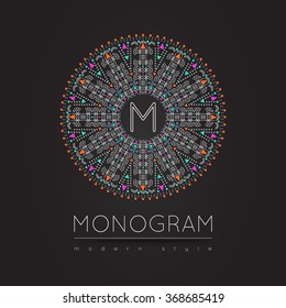 Elegant colored linear abstract monogram, logo design template. Vector illustration.