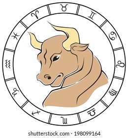 Elegant colored Taurus zodiac sign in the frame. Vector Illustration