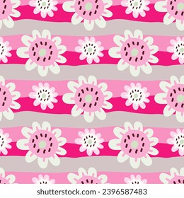 Elegant and colorful abstract flower design in a seamless pattern, ideal for fabric prints and nature-themed backdrops, capturing the essence of summer meadows.