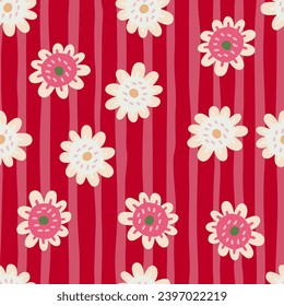 Elegant and colorful abstract flower design in a seamless pattern, ideal for fabric prints and nature-themed backdrops, capturing the essence of summer meadows.