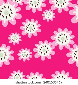 Elegant and colorful abstract flower design in a seamless pattern, ideal for fabric prints and nature-themed backdrops, capturing the essence of summer meadows.