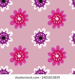 Elegant and colorful abstract flower design in a seamless pattern, ideal for fabric prints and nature-themed backdrops, capturing the essence of summer meadows.