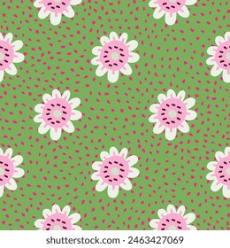 Elegant and colorful abstract flower design in a seamless pattern, ideal for fabric prints and nature-themed backdrops, capturing the essence of summer meadows.