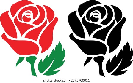 Elegant Colorful, Black and White Rose Silhouette Design Set, Perfect for Decorative Purposes. EPS-10.