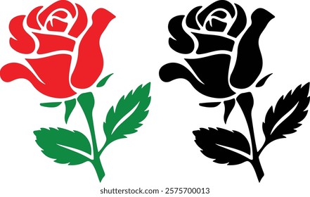 Elegant Colorful, Black and White Rose Silhouette Design Set, Perfect for Decorative Purposes. EPS-10.