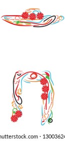 Elegant colorful floral female hat with shawl