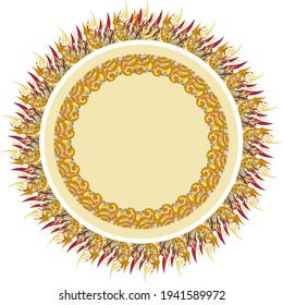 Elegant colorful frame such as sunflower. Beautiful round vintage frame in golden tones can be used for certificates, holidays and events, textiles, wallpaper, cards, etc.
