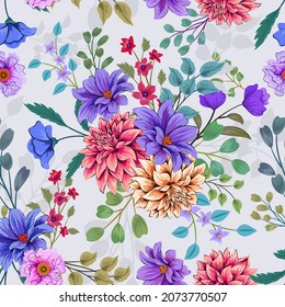 Elegant colorful seamless pattern with botanical floral design illustration.