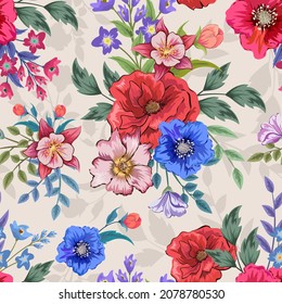 Elegant colorful seamless pattern with botanical floral design illustration.