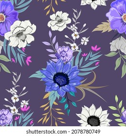 Elegant colorful seamless pattern with botanical floral design illustration.
