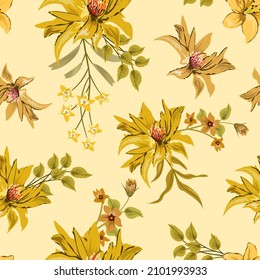 Elegant colorful seamless pattern with botanical floral design illustration.
