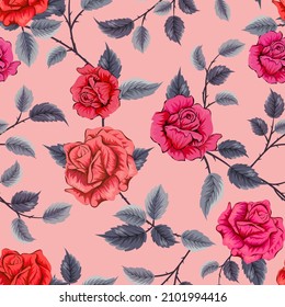 Elegant colorful seamless pattern with botanical floral design illustration.
