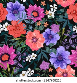 Elegant colorful seamless pattern with botanical floral design illustration.