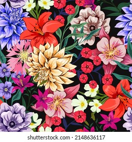 Elegant colorful seamless pattern with botanical floral design illustration.