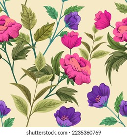 Elegant colorful seamless pattern with botanical floral design illustration