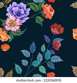 Elegant colorful seamless pattern with botanical floral design illustration
