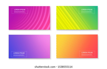 Elegant colorful trendy banners collection with halftone slanted lines stripes and circles effects. Isolated vector illustration