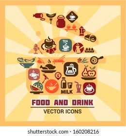 Elegant Colorful Vector Food Icons Set.