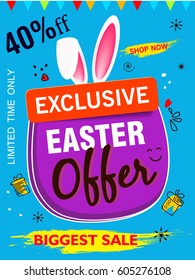 Elegant and Colorful Vector Illustration based on Exclusive Easter Sale, Offer or Discount Banner, Poster or Flyer Design for the celebration of Easter Festival / Holidays.