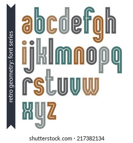 Elegant colorful vector typescript, retro rounded letters isolated on white background. Pastel lowercase letters.