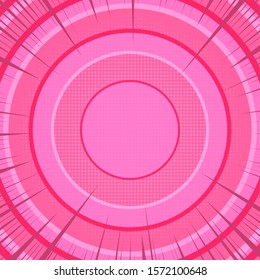 Elegant comic bright concept with light circles halftone and rays effects in pink colors. Vector illustration