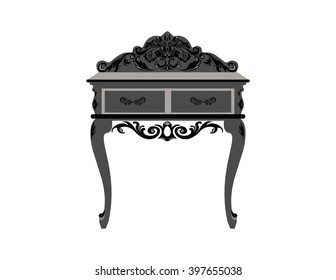 Elegant commode able with drawers. Baroque style luxury rich ornaments. Vector sketch