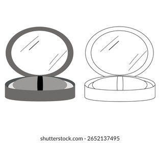 Elegante Compacto: Dois compactos elegantes, um detalhado com tons de cinza e o outro em contorno, cada um mantém uma reflexão espelhada, a essência da elegância e beleza essenciais.