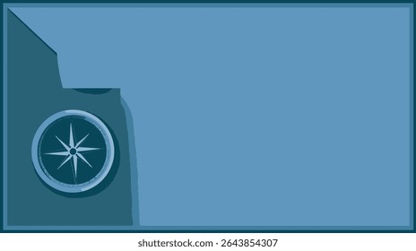 Elegant compass guides journey within folded paper context on blue background with shadow