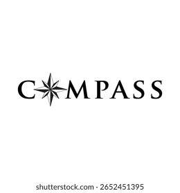 Elegant Compass Logo Design Featuring a Sleek Typography and Stylized Compass Rose Replacing the O Letter