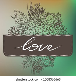 Elegant composition. Wedding invitation template or guest card. Vector illustration. Gentle green color scheme.