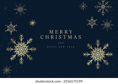 Elegant concept of luxury snow flake element for post card frame, a banner concept design in vector, illustration of Merry Christmas and happy New Year on blue background.