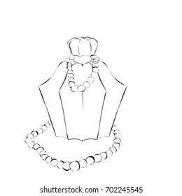 Elegant concept perfume bottle, package with beads. Outline vector illustration