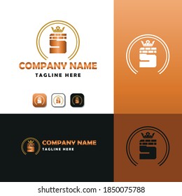 Elegant Construction business Vector Logo concept with Initial S Letter, brick, block and crown element. 