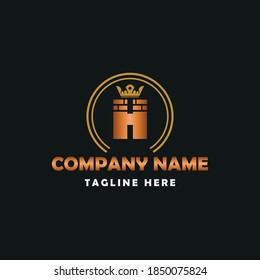 Elegant Construction business Vector Logo concept with Initial H Letter, brick, block and crown element. 
